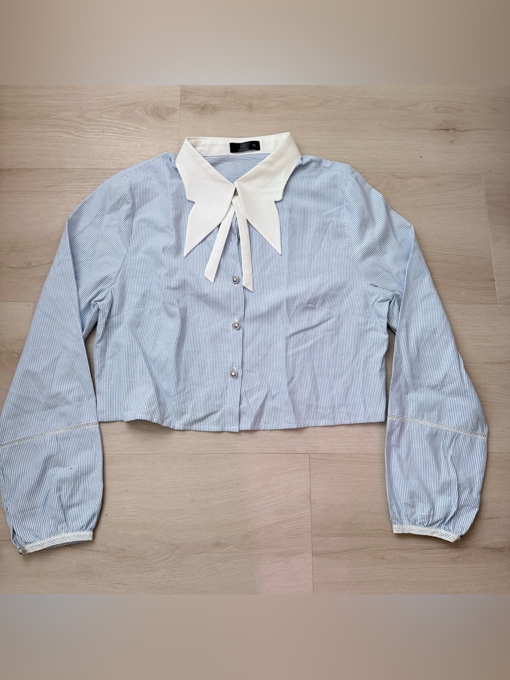 Light Blue Pinstripe Button-Down Blouse